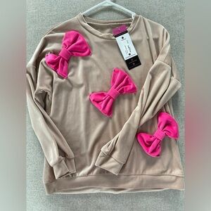 Beige Sweatshirt with Pink Bows